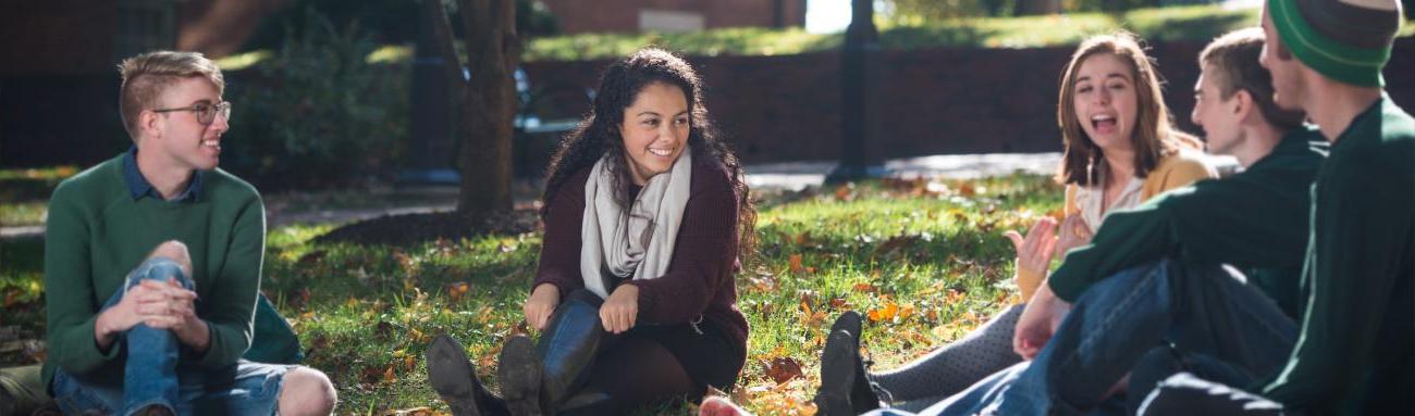 Students talk on the college green