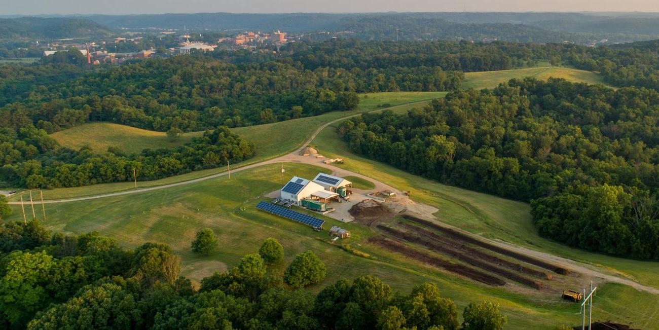 aerial view of the campus compost center located at the ridges in Athens, Ohio. 