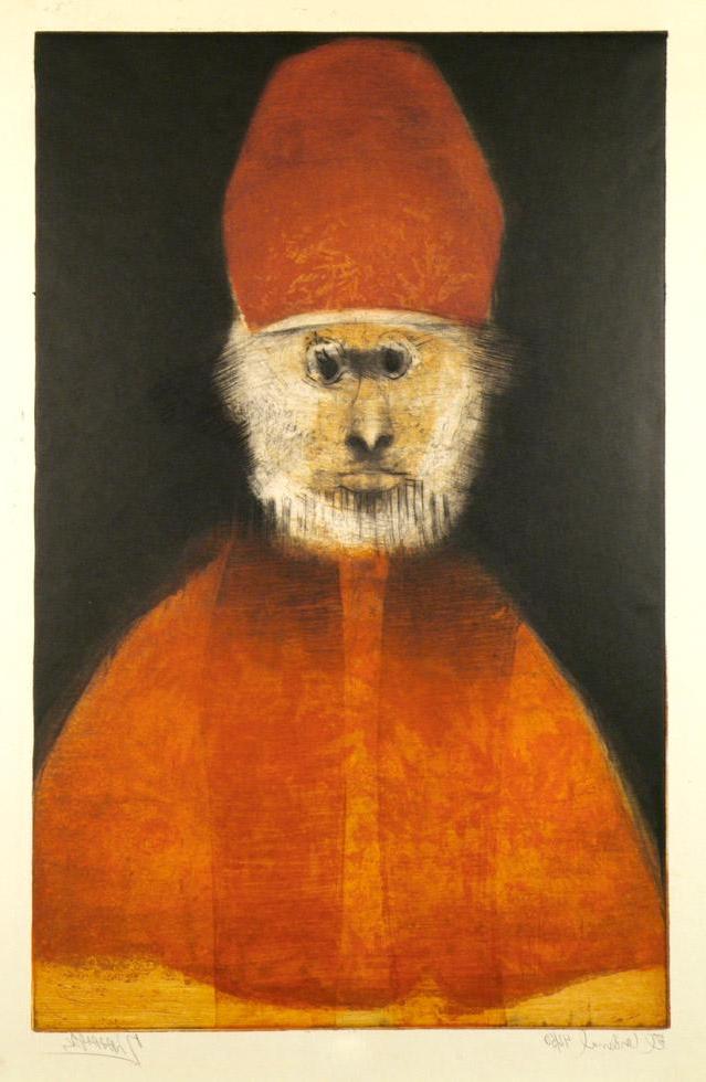 El Cardenal, 1964, 毛里西奥·拉森斯基(阿根廷, 1914-2012),  engraving, etching, drypoint, soft ground resist, 水磨或油脂磨, 凹版和电动点笔器, 32.875” x 20.875" (83.5cm x 53cm), KMA 75.100.i0