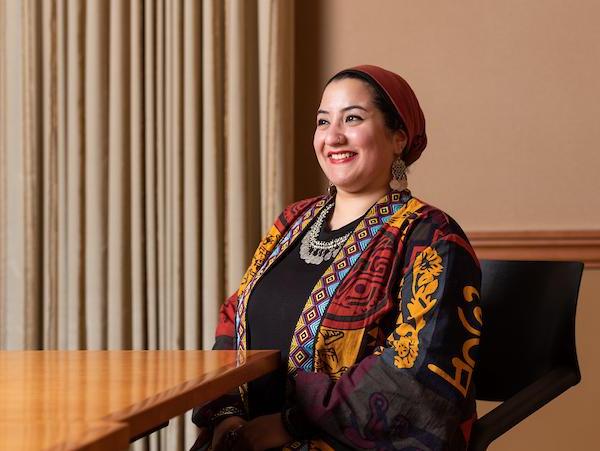 Habiba Abdelaal poses for a portrait in Baker Center